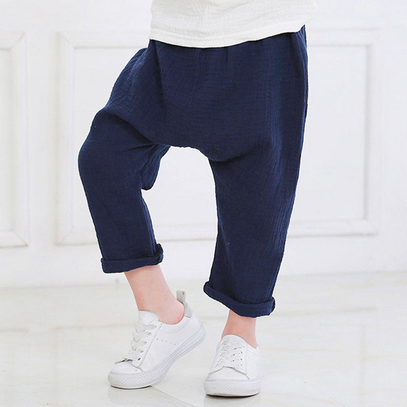 Nove jednobojne lanene plisirane dječje hlače do koljena za 2-7 godina 2023., ljetne hlače za dječake, djevojčice, Harem hlače za djecu