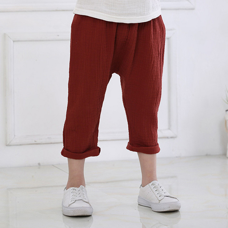 Nove jednobojne lanene plisirane dječje hlače do koljena za 2-7 godina 2023., ljetne hlače za dječake, djevojčice, Harem hlače za djecu