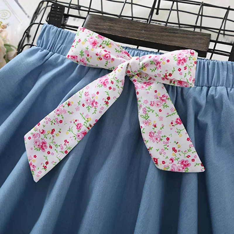 Tüdrukute laste teksaseelikud 2023. aasta suvi Uued elegantsed lasteriided, 100% puuvillane kikilips, pitsilised laste miniseelikud tüdrukutele 9 10 aastat