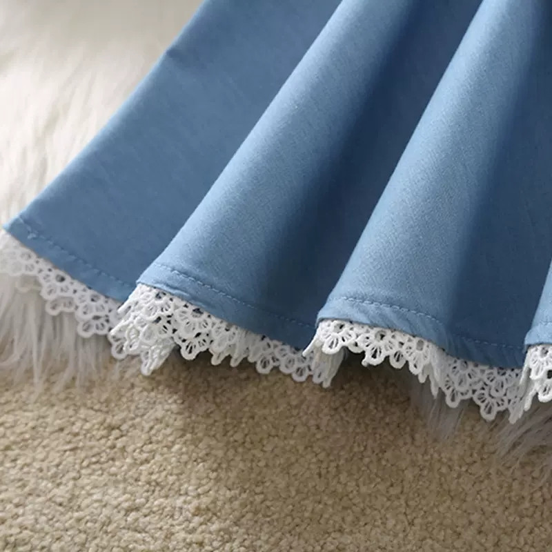 Tüdrukute laste teksaseelikud 2023. aasta suvi Uued elegantsed lasteriided, 100% puuvillane kikilips, pitsilised laste miniseelikud tüdrukutele 9 10 aastat