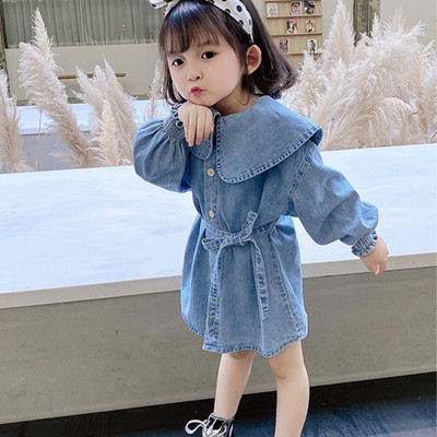 Traper haljina za djevojčice u korejskom stilu, princeza, modni kostimi za zabave, dugih rukava, traper haljina na preklop za djevojčice Vestidos