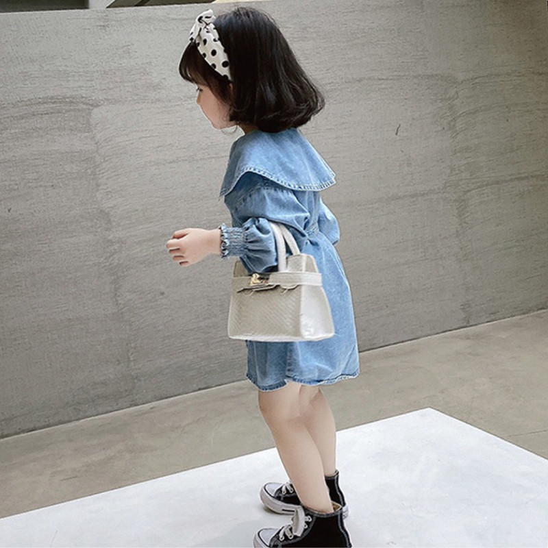 Traper haljina za djevojčice u korejskom stilu, princeza, modni kostimi za zabave, dugih rukava, traper haljina na preklop za djevojčice Vestidos