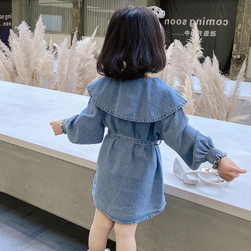 Traper haljina za djevojčice u korejskom stilu, princeza, modni kostimi za zabave, dugih rukava, traper haljina na preklop za djevojčice Vestidos