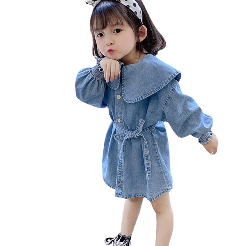 Traper haljina za djevojčice u korejskom stilu, princeza, modni kostimi za zabave, dugih rukava, traper haljina na preklop za djevojčice Vestidos