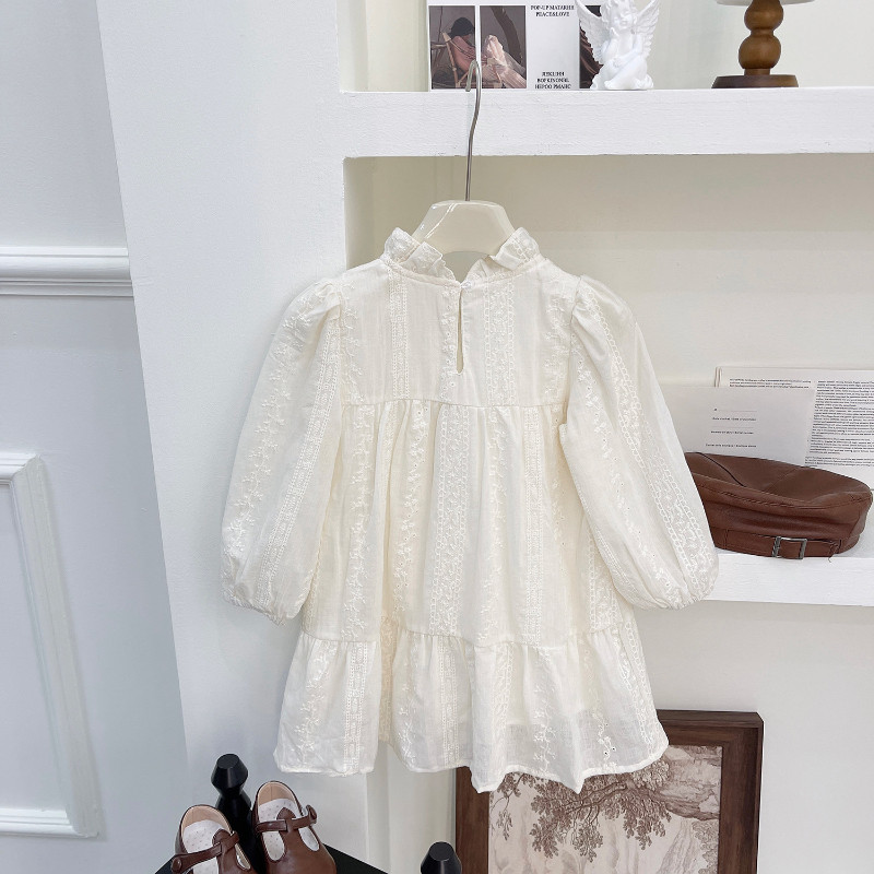 Βρεφικό λουλουδάτο φόρεμα πριγκίπισσας φθινόπωρο άνοιξη 2023 Νέο κορεάτικο στυλ με μακρυμάνικο μεγάλο γυρισμένο γιακά Παιδικά κοριτσίστικα φορέματα 2-7 ετών