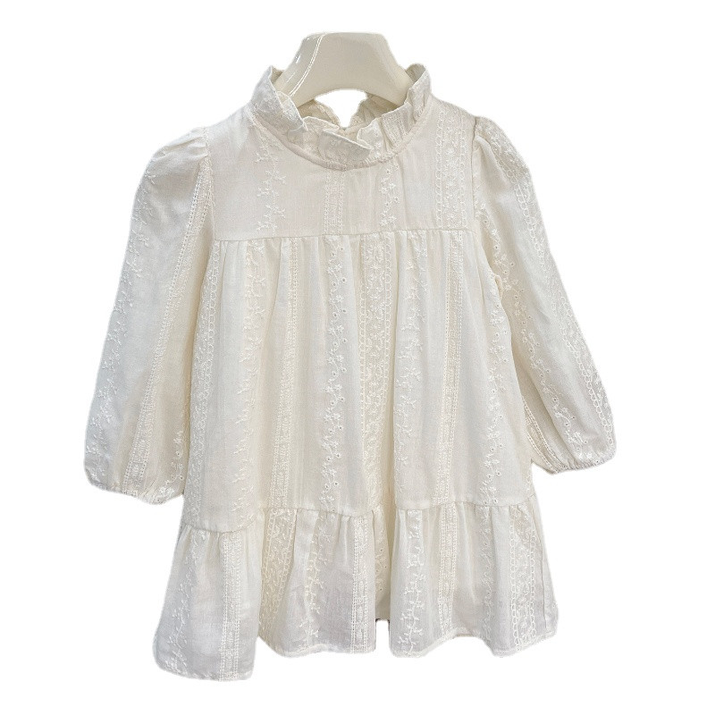 Βρεφικό λουλουδάτο φόρεμα πριγκίπισσας φθινόπωρο άνοιξη 2023 Νέο κορεάτικο στυλ με μακρυμάνικο μεγάλο γυρισμένο γιακά Παιδικά κοριτσίστικα φορέματα 2-7 ετών