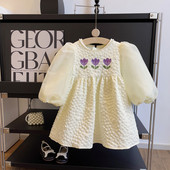 Korea versioon Tüdrukute Kleidid Kevadsügisele Lastele Pikkade varrukatega Tikitud Kleit Tüdrukutele Retrokleit Lastele Magusad lillelised riided