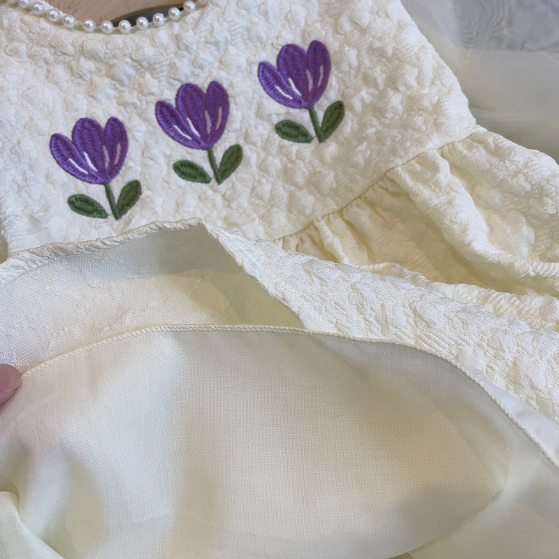Korea versioon Tüdrukute Kleidid Kevadsügisele Lastele Pikkade varrukatega Tikitud Kleit Tüdrukutele Retrokleit Lastele Magusad lillelised riided