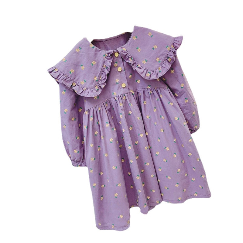 Φόρεμα για κορίτσια άνοιξη φθινόπωρο Κορεάτικο στυλ Χαριτωμένο φόρεμα με λουλουδάτο τύπωμα Παιδικό φόρεμα με μακρυμάνικο πάρτι με φύλλα λωτού