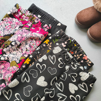 Детско облекло Есен Зима Плюс кадифени клинове Момичета Дебели топли панталони с принт на цветя Корейски тънки панталони за бебе момиче Деца