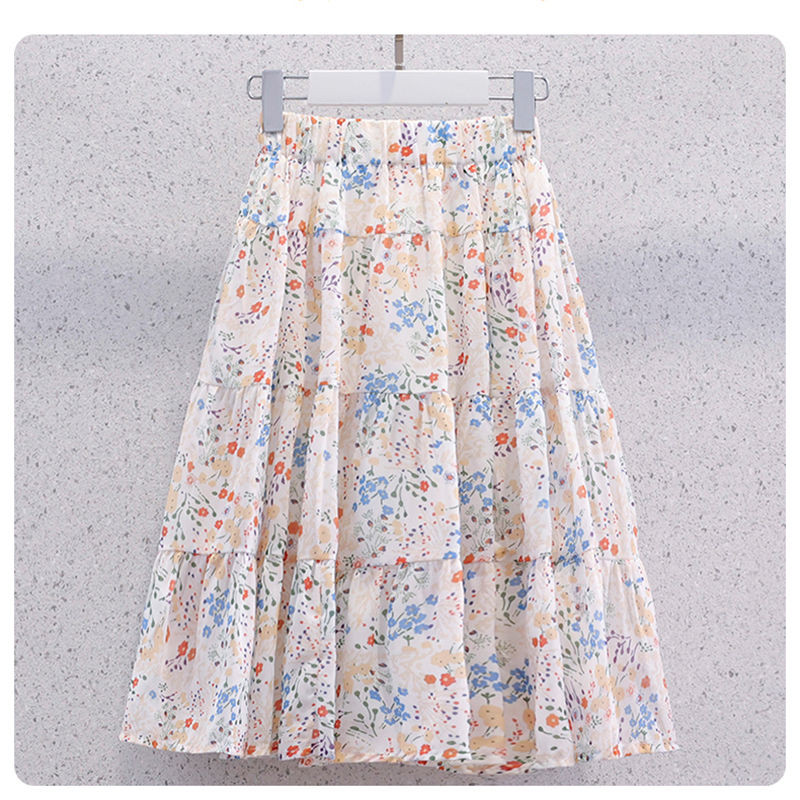 Laste tüdrukute lillemustrilised seelikud 2022 Uus saabumine Laste vabaaja šifoonist seelikud Teismeliste tüdrukute printsessiriided Tudengite rannarõivad