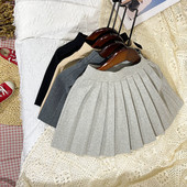 Lastele tüdrukutele kootud plisseeritud seelikud 2022 Uus saabumine Laste sügistalvised puuvillased seelikud Laste kooliseelikud Must hall seelik