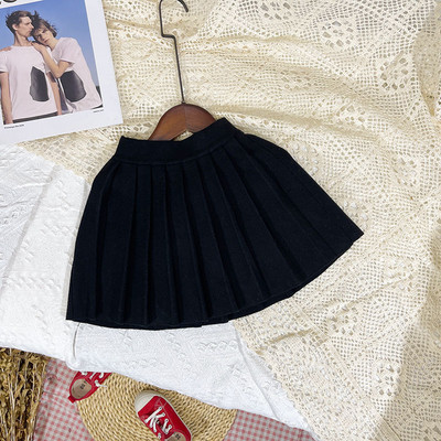 Lastele tüdrukutele kootud plisseeritud seelikud 2022 Uus saabumine Laste sügistalvised puuvillased seelikud Laste kooliseelikud Must hall seelik