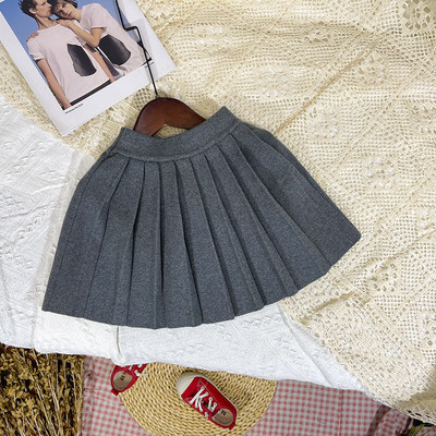 Lastele tüdrukutele kootud plisseeritud seelikud 2022 Uus saabumine Laste sügistalvised puuvillased seelikud Laste kooliseelikud Must hall seelik