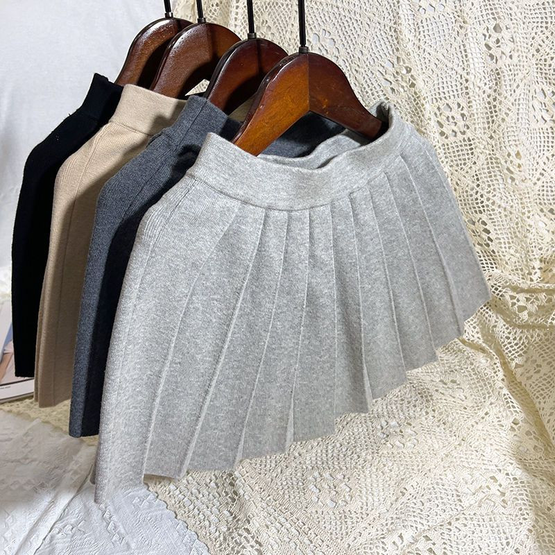 Lastele tüdrukutele kootud plisseeritud seelikud 2022 Uus saabumine Laste sügistalvised puuvillased seelikud Laste kooliseelikud Must hall seelik