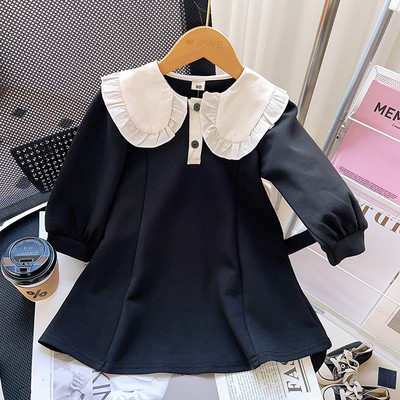 2023 Uus kevad/sügis Tüdrukute dressipluus Kleit Pikk Ühevärviline Varrukas Vabaaja reväär Collae Kleidid Tüdrukute Riided 2-7A