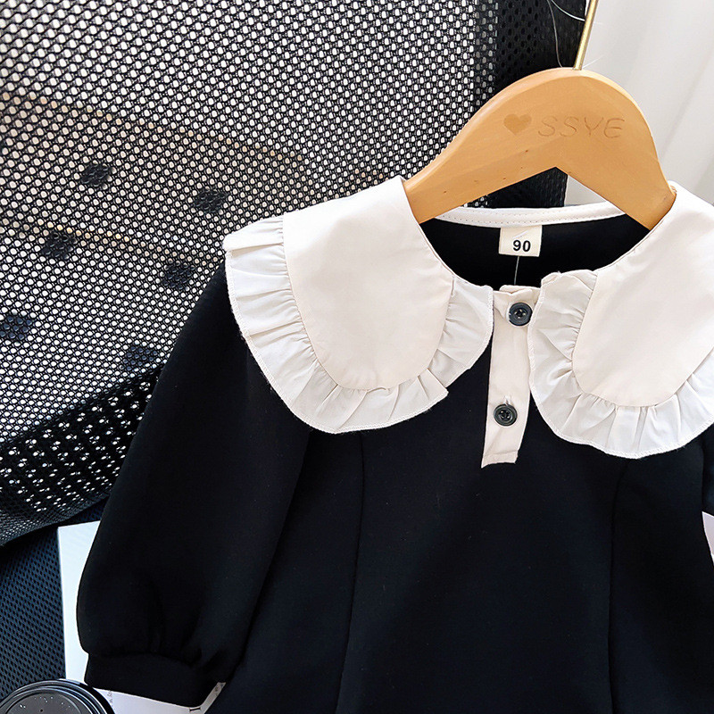 2023 Uus kevad/sügis Tüdrukute dressipluus Kleit Pikk Ühevärviline Varrukas Vabaaja reväär Collae Kleidid Tüdrukute Riided 2-7A