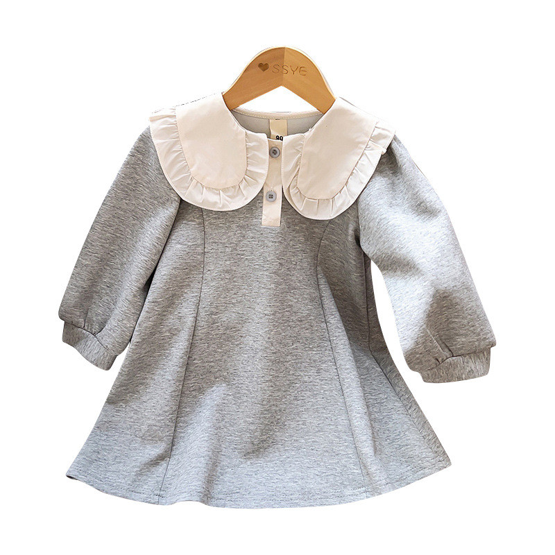 2023 Uus kevad/sügis Tüdrukute dressipluus Kleit Pikk Ühevärviline Varrukas Vabaaja reväär Collae Kleidid Tüdrukute Riided 2-7A