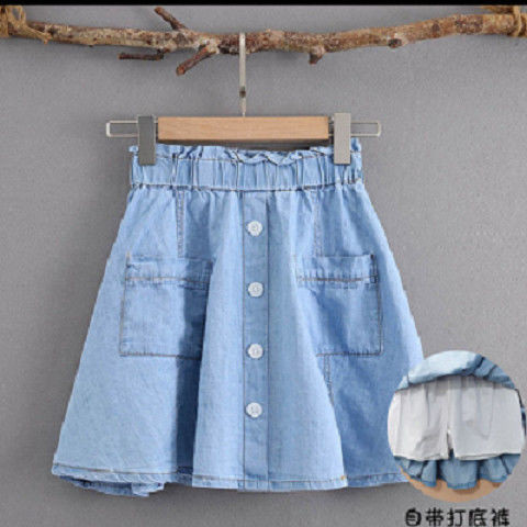 Laste tüdrukute teksaseelikud 2022. aasta uustulnuk Laste suvised puuvillased teksaseelikud Teismeliste tüdrukute vabaaja tudengiseelikud Sinine seelik