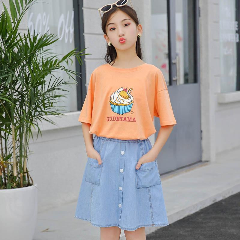 Laste tüdrukute teksaseelikud 2022. aasta uustulnuk Laste suvised puuvillased teksaseelikud Teismeliste tüdrukute vabaaja tudengiseelikud Sinine seelik