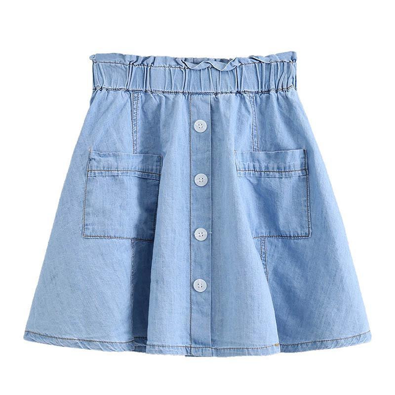 Laste tüdrukute teksaseelikud 2022. aasta uustulnuk Laste suvised puuvillased teksaseelikud Teismeliste tüdrukute vabaaja tudengiseelikud Sinine seelik