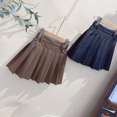 Plisirane suknje za djecu, djevojčice, dječje jesenske i zimske ležerne suknje od PU kože, nove 2022., crne kožne suknje za tinejdžerice u stilu kave