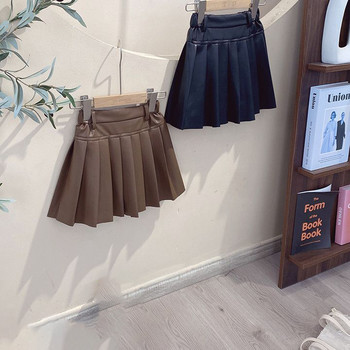 Παιδικές φούστες για κορίτσια με πλισέ Παιδικές φούστες φθινοπώρου χειμώνα casual PU δερμάτινες φούστες 2022 Νέες έφηβες καφέ μαύρες δερμάτινες φούστες