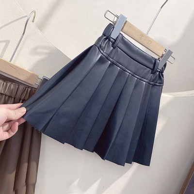 Plisirane suknje za djecu, djevojčice, dječje jesenske i zimske ležerne suknje od PU kože, nove 2022., crne kožne suknje za tinejdžerice u stilu kave