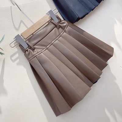 Plisirane suknje za djecu, djevojčice, dječje jesenske i zimske ležerne suknje od PU kože, nove 2022., crne kožne suknje za tinejdžerice u stilu kave