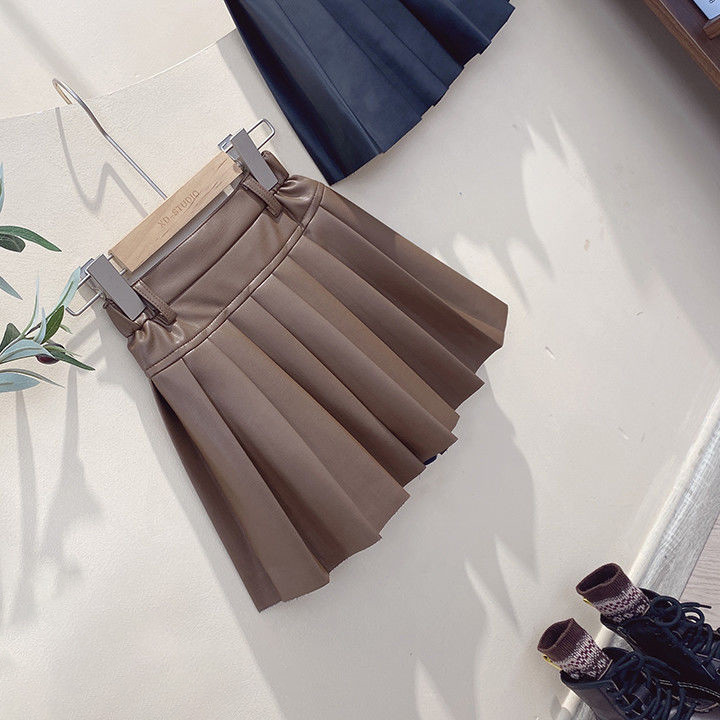 Plisirane suknje za djecu, djevojčice, dječje jesenske i zimske ležerne suknje od PU kože, nove 2022., crne kožne suknje za tinejdžerice u stilu kave