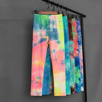 Kevadsuvi lastepüksid Värvilised fluorestseeruvad värvitrükiga retuusid Tüdrukutele Püksid Beebitüdrukud Pehmed elastsed kitsad püksid