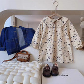 Laste kleidid tüdrukutele lillelised 2023. aasta kevad-sügis pikkade varrukatega puuvillane printsessi põlvedeni printsessikleit Korea versiooni riided