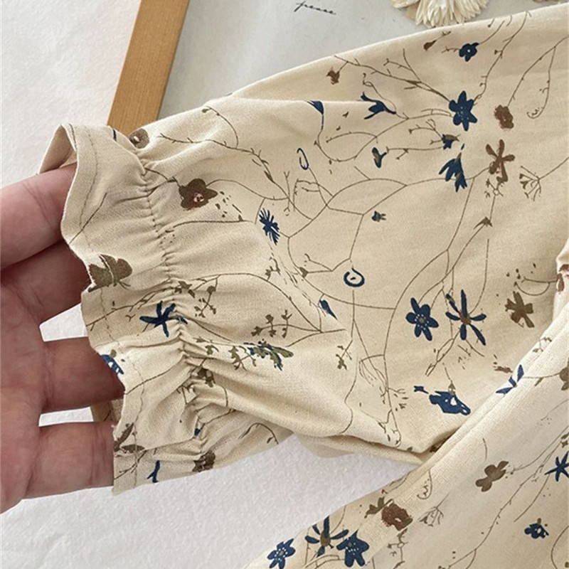 Laste kleidid tüdrukutele lillelised 2023. aasta kevad-sügis pikkade varrukatega puuvillane printsessi põlvedeni printsessikleit Korea versiooni riided