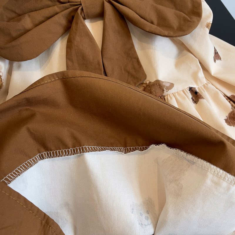 Korėjietiškos versijos ilgomis rankovėmis raukinta suknelės apykaklė rudens animacinių filmų meškiukas princesė nauja suknelė gėlėmis marginta vakarėlio suknelė vaikams mergaitei