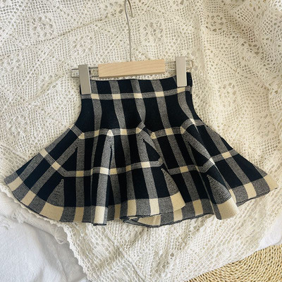 Lastele Tüdrukutele Khaki ruudulised seelikud 2023 Uus saabumine Laste plisseeritud kooliseelikud Sügistalveriided Armas puuvillane kõrge vöökohaga seelik