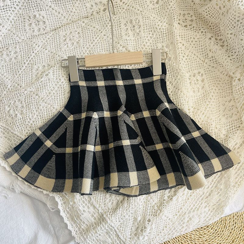 Lastele Tüdrukutele Khaki ruudulised seelikud 2023 Uus saabumine Laste plisseeritud kooliseelikud Sügistalveriided Armas puuvillane kõrge vöökohaga seelik