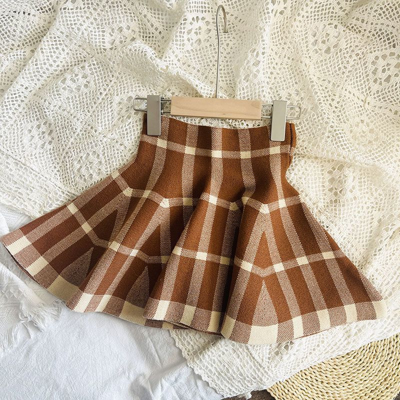 Lastele Tüdrukutele Khaki ruudulised seelikud 2023 Uus saabumine Laste plisseeritud kooliseelikud Sügistalveriided Armas puuvillane kõrge vöökohaga seelik