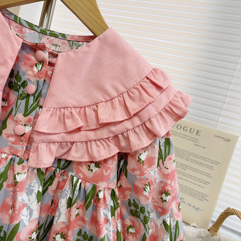 Κορίτσια Φόρεμα 2023 Νέα Άνοιξη Φθινόπωρο Παιδικά Υπέροχη Μόδα Ποιμενική Ροζ Floral Πριγκίπισσα Ένδυση για κορίτσια Φορέματα πέτο 2-7 ετών