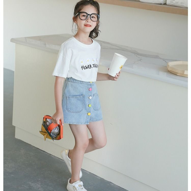 Dječje djevojčice Ljetne suknje Traper suknje s dugmadima u boji 2022. Nove tinejdžerice Ležerne traper suknje Plave suknje A kroja u korejskom stilu