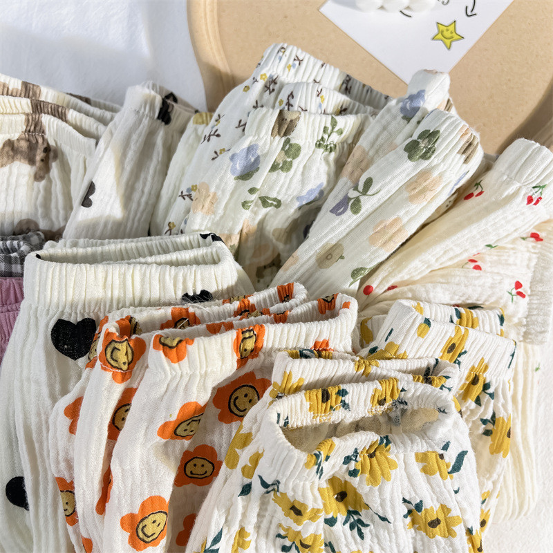 Beebi orgaanilised puuvillased püksid vastsündinud väikelapsed poistele püksid vabaaja haaremipüksid kevad suvi armsad pehmed musliinriided püksid Capris