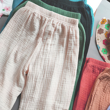 Момчета Момичета Летни панталони от памучен муселин и комари за бебе момиче Тънки бамбукови панталони Модни домашни панталони Корейски детски дрехи