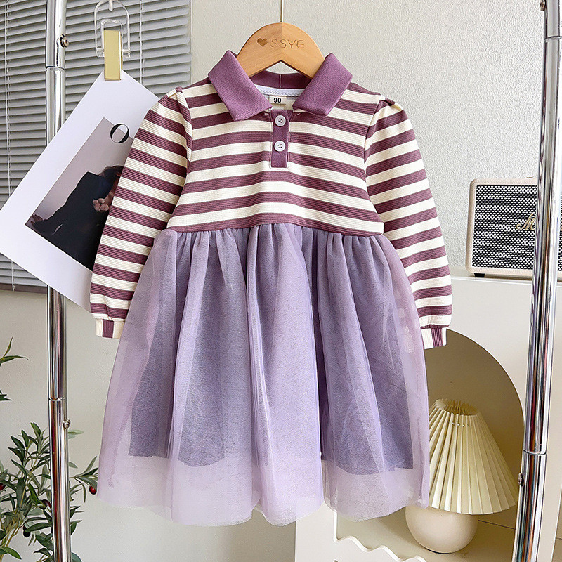 Nova jesen 2023. Dječja haljina u korejskoj verziji za djevojčice s prugama u šarenom stilu Haljina s dugim rukavima za djevojčice Slatka princeza Gaze haljine 2-7 godina