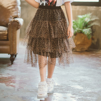 Νέες φούστα για κορίτσια για έφηβους με λεοπάρ στάμπα χνουδωτές φούστες μπαλέτου για παιδιά χορού Princess Pettiskirts Κοριτσίστικα ρούχα από τούλι