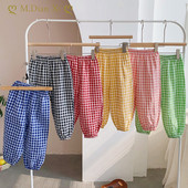 Korea lasterõivad, 2023. aasta beebide suvepüksid, kahekihilised puuvillased ruudulised vabaaja püksid, poisid, tüdrukud, sääsevastased püksid