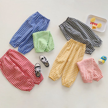 Корейско детско облекло 2023 Бебешки летни детски панталони Двуслойни памучни карирани ежедневни панталони Момчета Момичета Панталони против комари