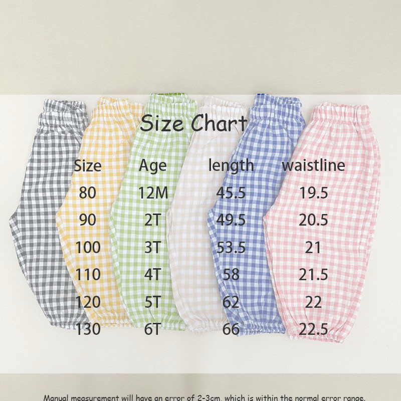 Korea lasterõivad, 2023. aasta beebide suvepüksid, kahekihilised puuvillased ruudulised vabaaja püksid, poisid, tüdrukud, sääsevastased püksid