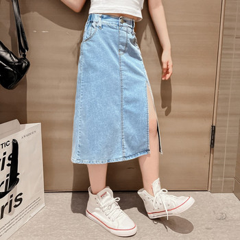 3-14 ετών Παιδικά κορίτσια τζιν φούστες Άνοιξη Καλοκαίρι Νέο Μήκος Αστραγάλου Jean Ανοιχτή Φούστα Chic Streetwear ντύσιμο Μέγεθος 110-170