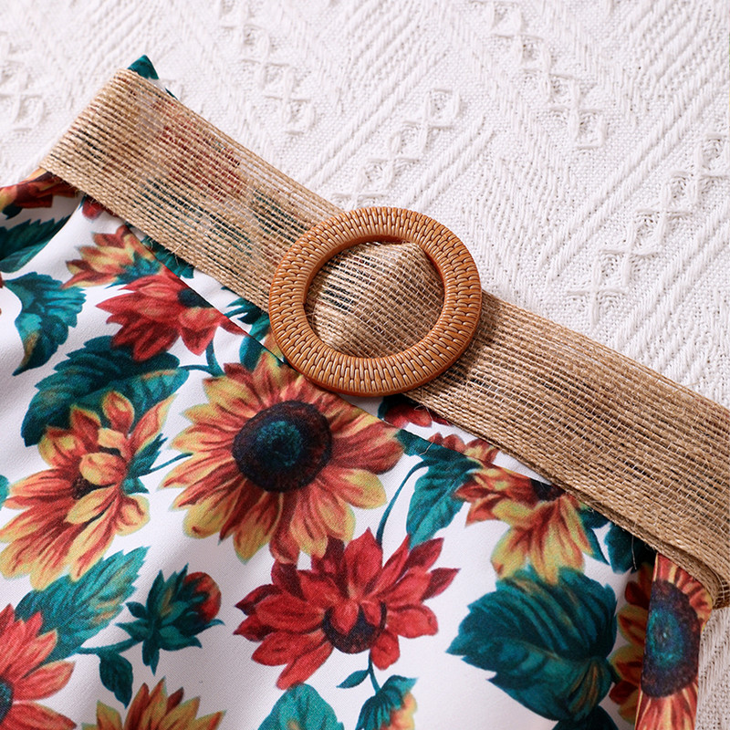 Tüdrukute suvine uus päevalillemustriga poolpikk kleit alg- ja keskkoolilastele