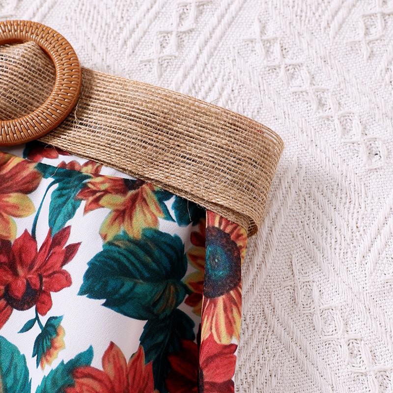 Tüdrukute suvine uus päevalillemustriga poolpikk kleit alg- ja keskkoolilastele