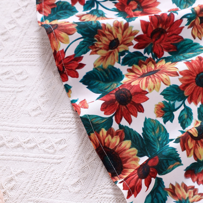 Tüdrukute suvine uus päevalillemustriga poolpikk kleit alg- ja keskkoolilastele